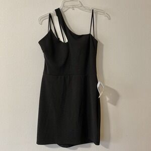 NEW B Darlin Black Bodycon Mini Dress One-Shoulder Asymmetrical Neckline 15/16